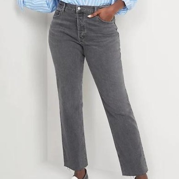Old Navy Denim - Old Navy High-Waisted Button-Fly Slouchy Straight Cut-Off Gray Jeans for Women